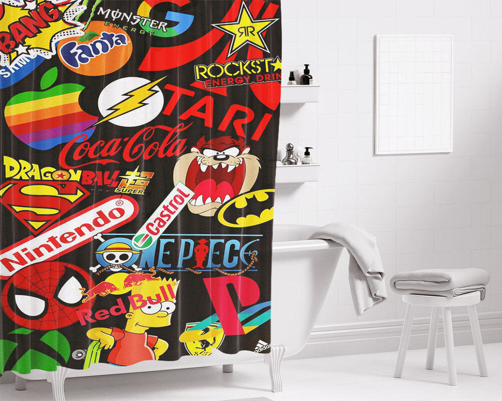 Best Logo And Characters Bathroom Shower Curtain Fabric Waterproof | 66 X 72 Inch
