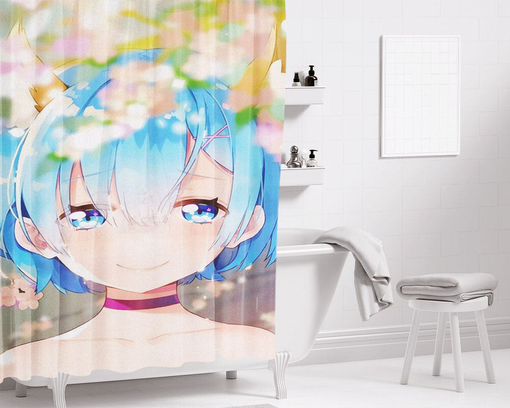 Beutiful Sad Tears Rem Re-Zero Bathroom Shower Curtain Fabric Waterproof | 66 X 72 Inch