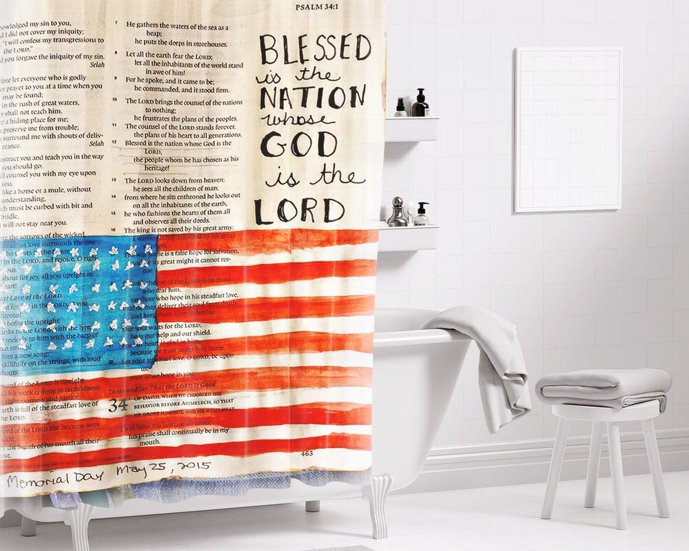 Bible Usa Nation Bathroom Shower Curtain Fabric Waterproof | 66 X 72 Inch
