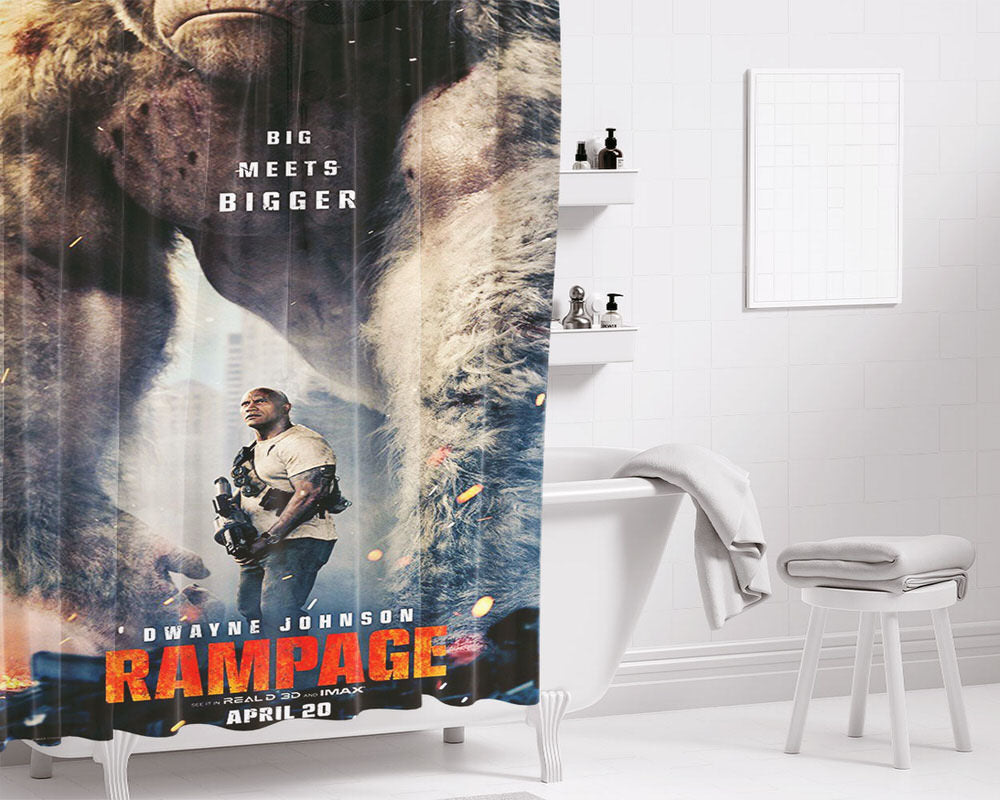 Big Meets Bigger Rampage Movie Bathroom Shower Curtain Fabric Waterproof | 66 X 72 Inch