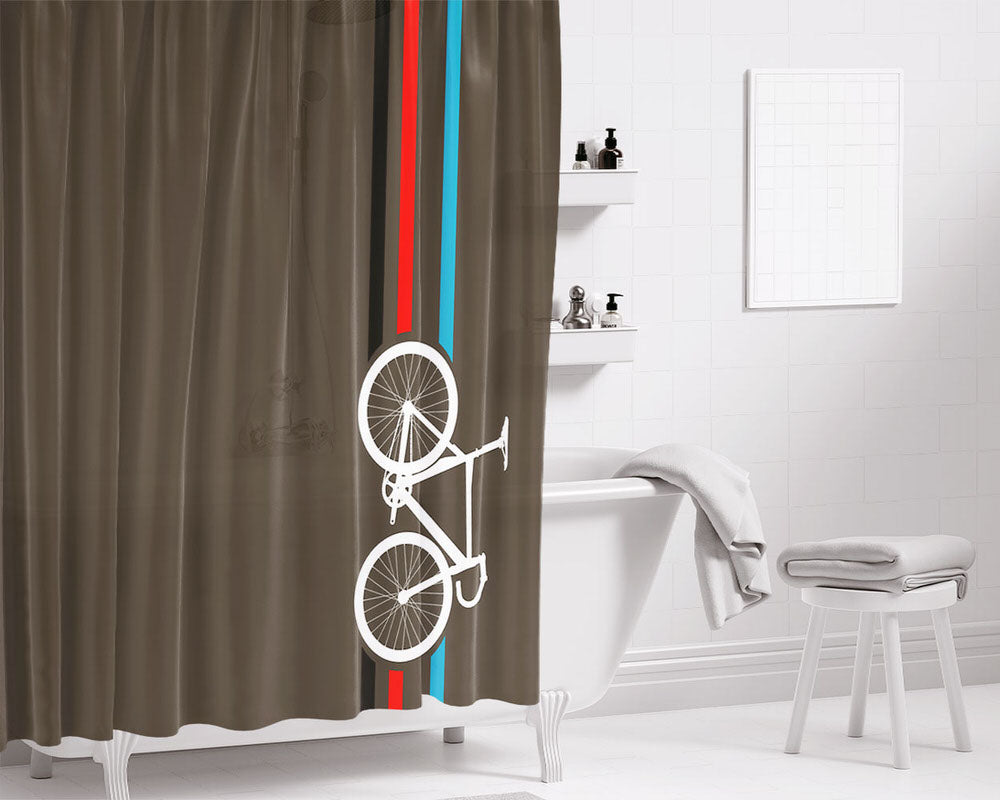 Bike Stripes Velodrome Bathroom Shower Curtain Fabric Waterproof | 66 X 72 Inch