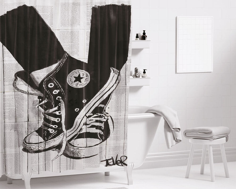 Black All Star Bathroom Shower Curtain Fabric Waterproof | 66 X 72 Inch