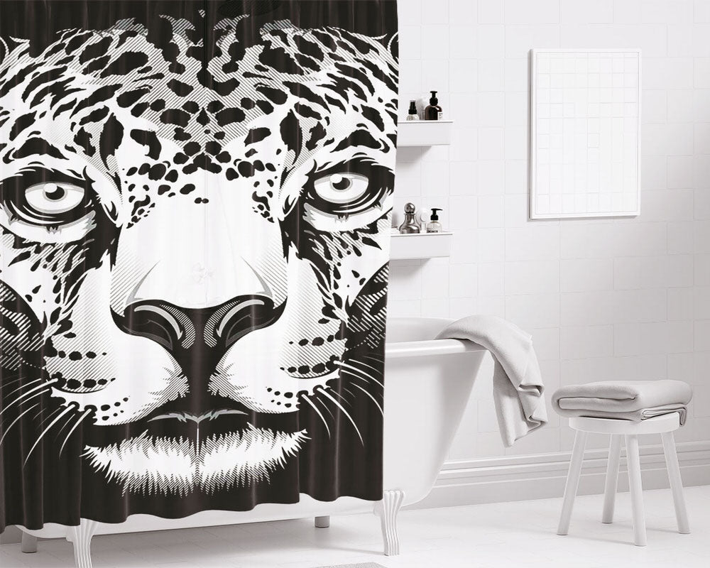 Black And White Tiger Bathroom Shower Curtain Fabric Waterproof | 66 X 72 Inch