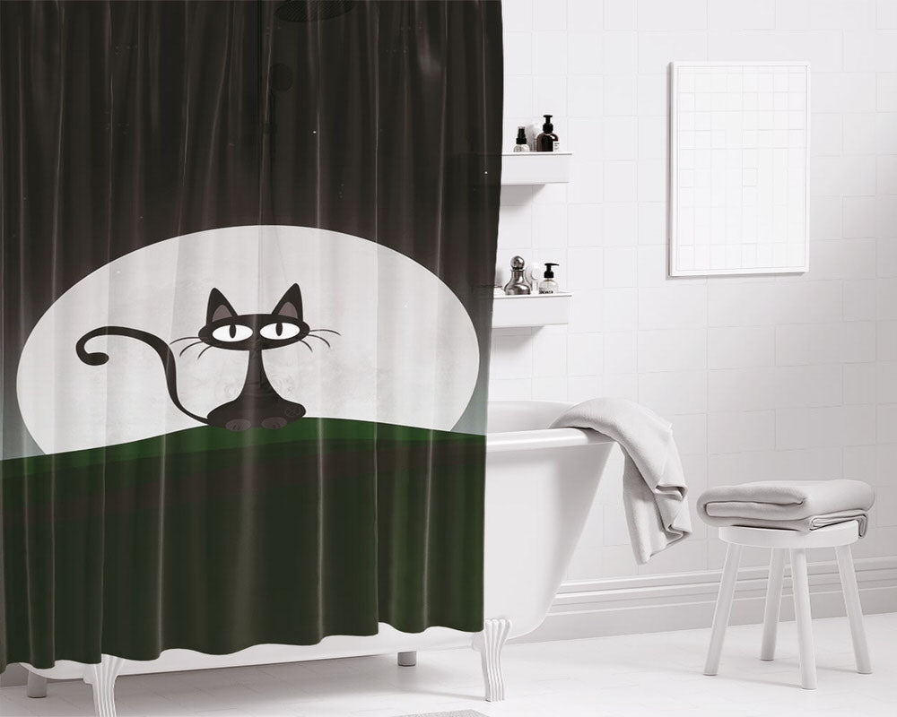 Black Cat Destop Wallpaper Bathroom Shower Curtain Fabric Waterproof | 66 X 72 Inch