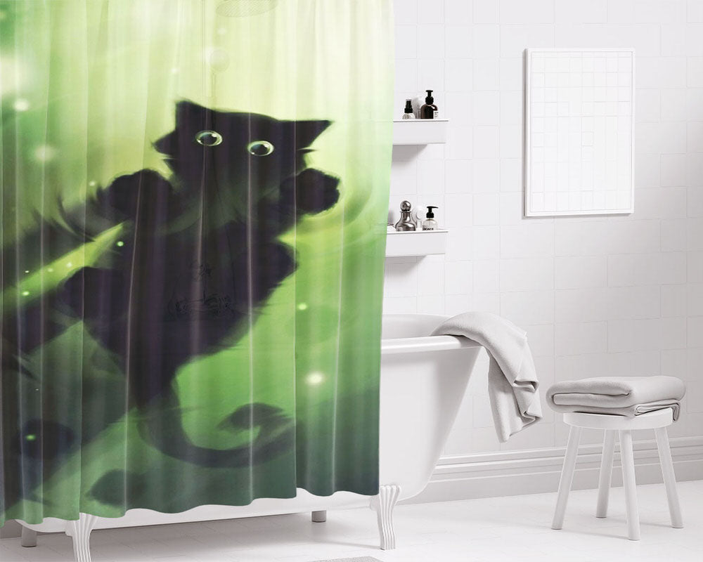 Black Cat Walk Bathroom Shower Curtain Fabric Waterproof | 66 X 72 Inch