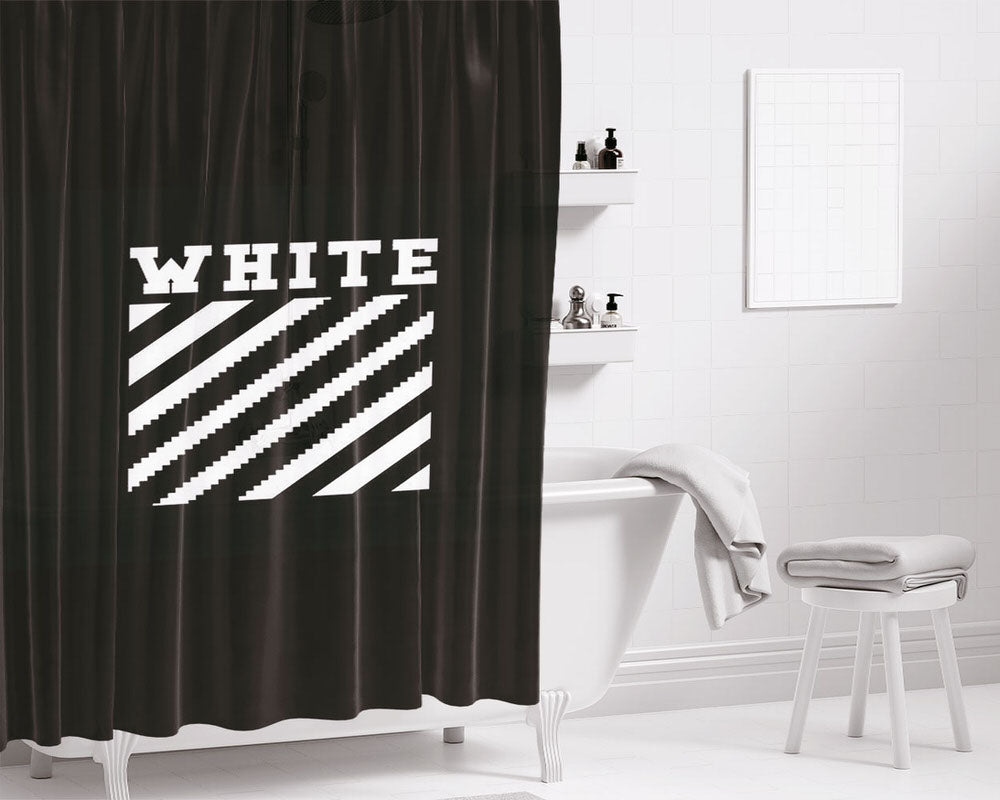 Black Or White Bathroom Shower Curtain Fabric Waterproof | 66 X 72 Inch
