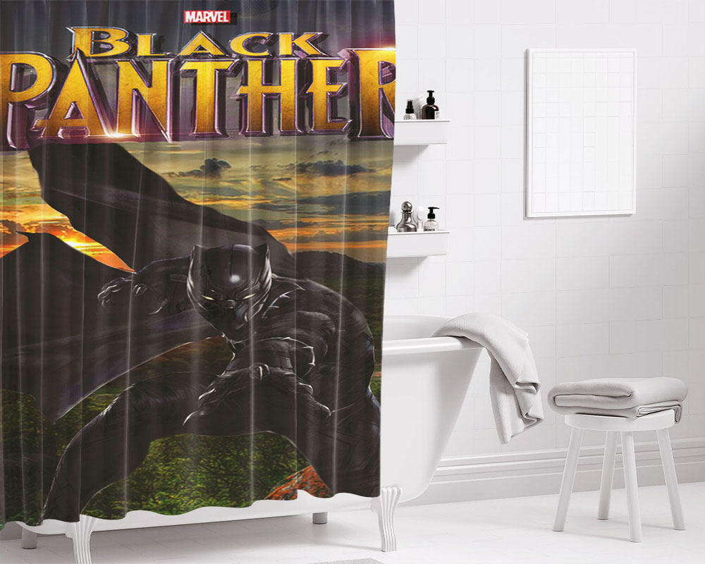 Black Phanter Heroes Poster Bathroom Shower Curtain Fabric Waterproof | 66 X 72 Inch
