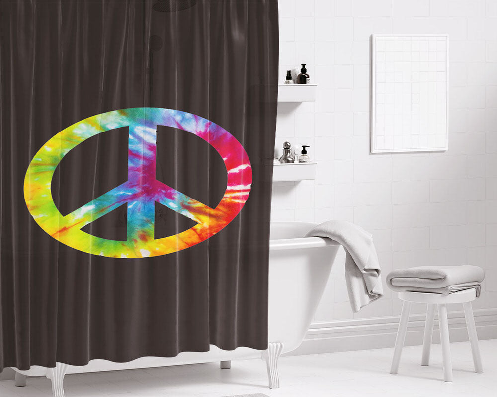 Black Tye Die Peace Logo Bathroom Shower Curtain Fabric Waterproof | 66 X 72 Inch