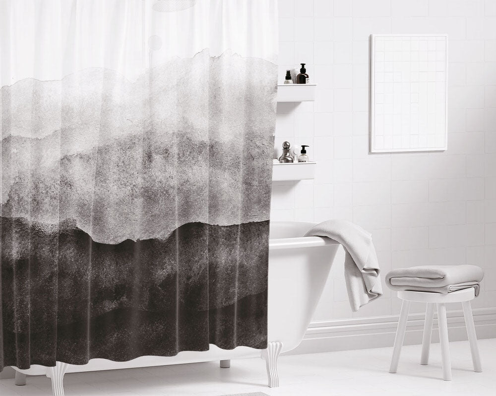 Black White Ombre Paralax Color Bathroom Shower Curtain Fabric Waterproof | 66 X 72 Inch