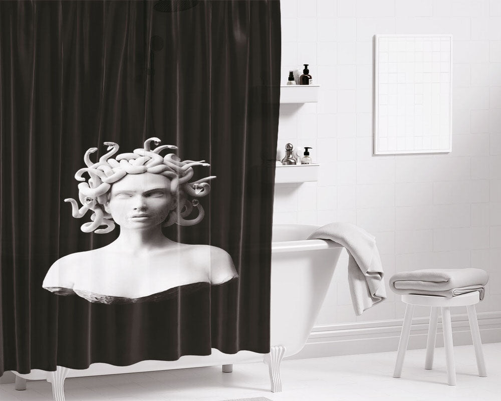Black White Statue Medusa Bathroom Shower Curtain Fabric Waterproof | 66 X 72 Inch
