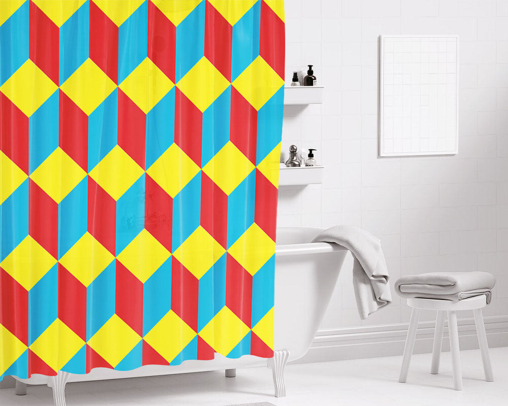 Block Optical Illusion Bathroom Shower Curtain Fabric Waterproof | 66 X 72 Inch
