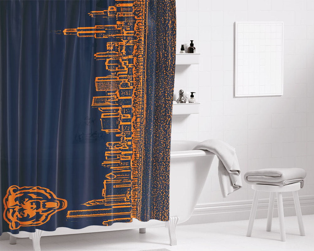 Blue Chicago Bear Bathroom Shower Curtain Fabric Waterproof | 66 X 72 Inch