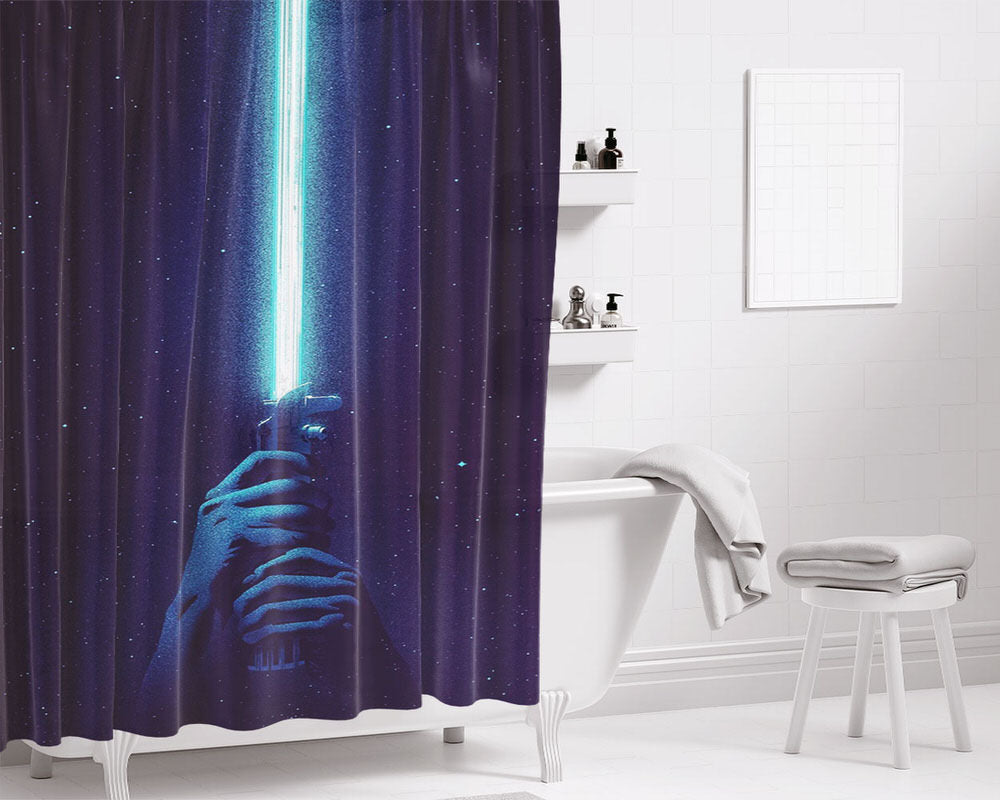 Blue Lightsaber Bathroom Shower Curtain Fabric Waterproof | 66 X 72 Inch