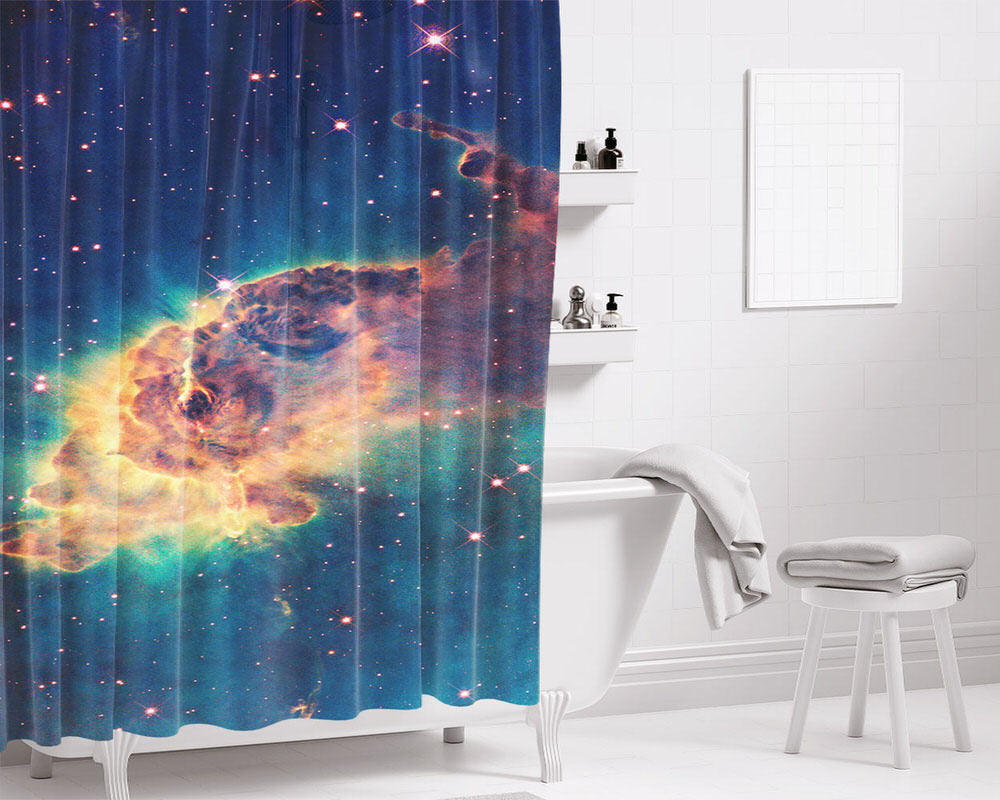 Blue Nebula Bathroom Shower Curtain Fabric Waterproof | 66 X 72 Inch