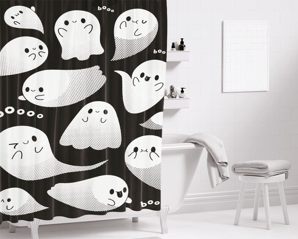 Booo Ghost Bathroom Shower Curtain Fabric Waterproof | 66 X 72 Inch