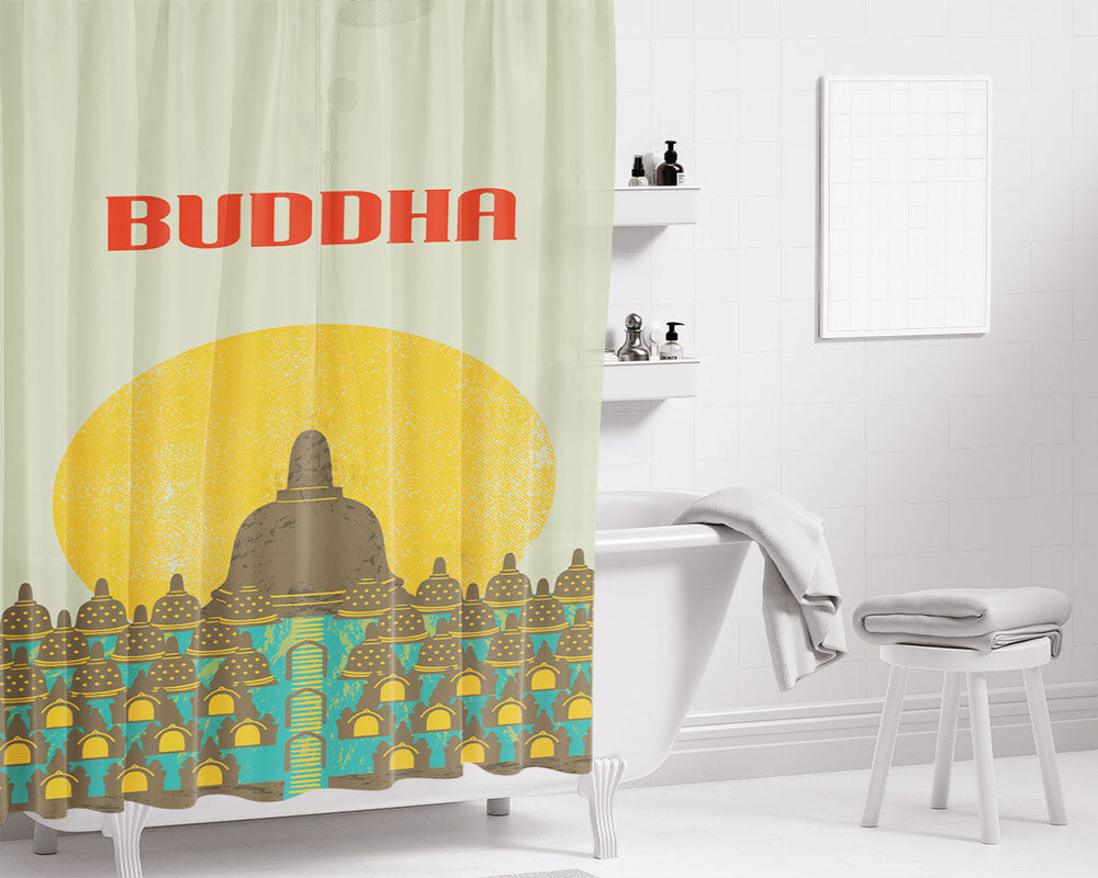 Borobudur Bathroom Shower Curtain Fabric Waterproof | 66 X 72 Inch