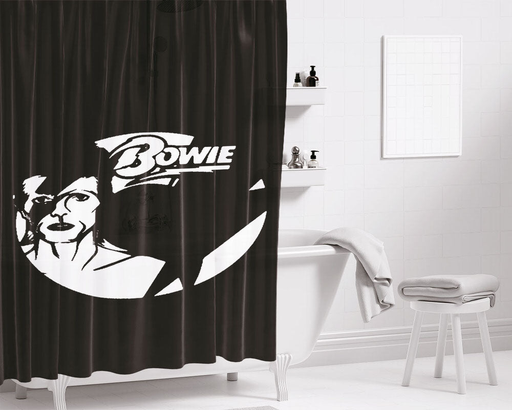 Bowie Silhouette White Bathroom Shower Curtain Fabric Waterproof | 66 X 72 Inch