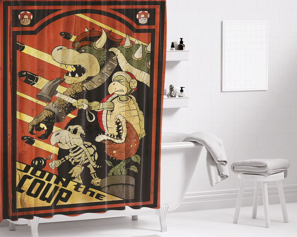 Bowser And Goombas Bathroom Shower Curtain Fabric Waterproof | 66 X 72 Inch