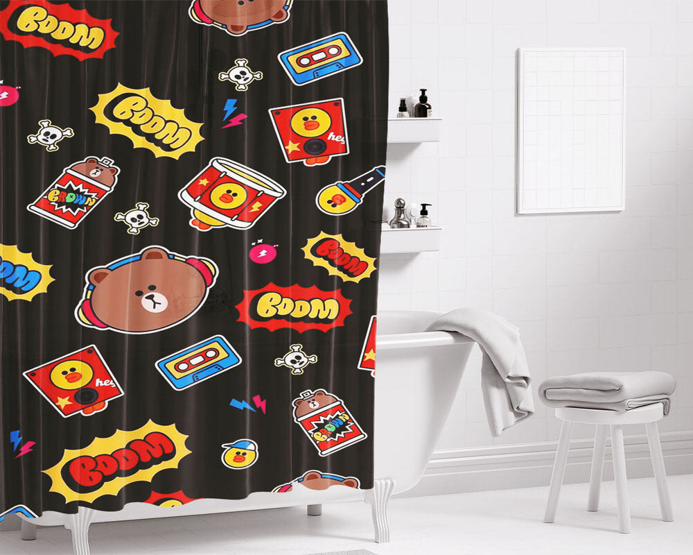 Brown Line Bathroom Shower Curtain Fabric Waterproof | 66 X 72 Inch
