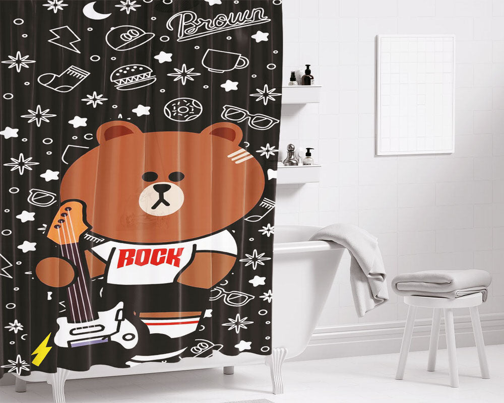Brown Rock Line Bathroom Shower Curtain Fabric Waterproof | 66 X 72 Inch