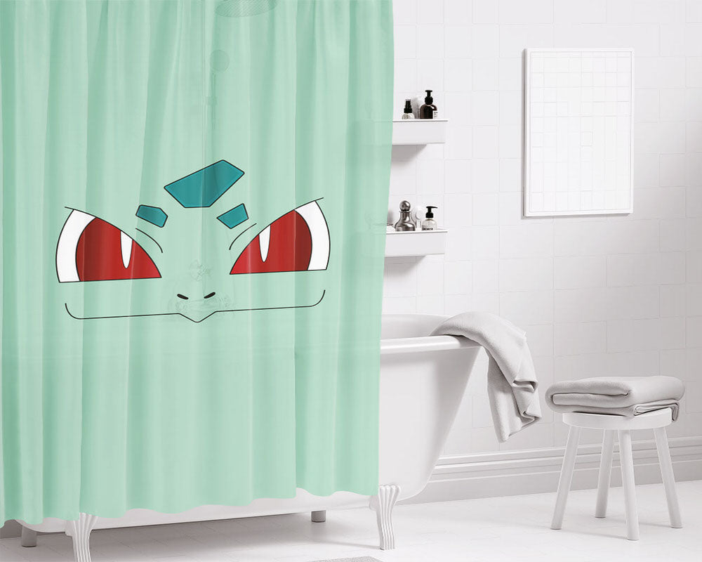 Bulbasaur Face Bathroom Shower Curtain Fabric Waterproof | 66 X 72 Inch