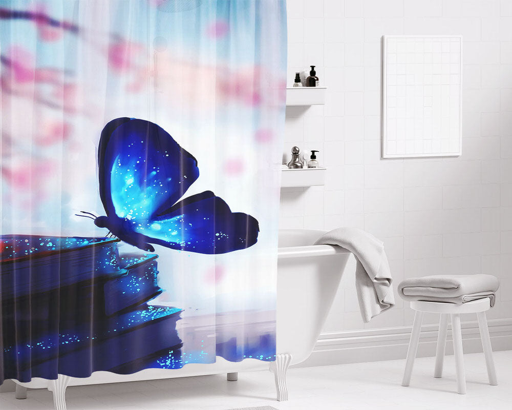 Butterfly That Shines In The Night Light Bathroom Shower Curtain Fabric Waterproof | 66 X 72 Inch