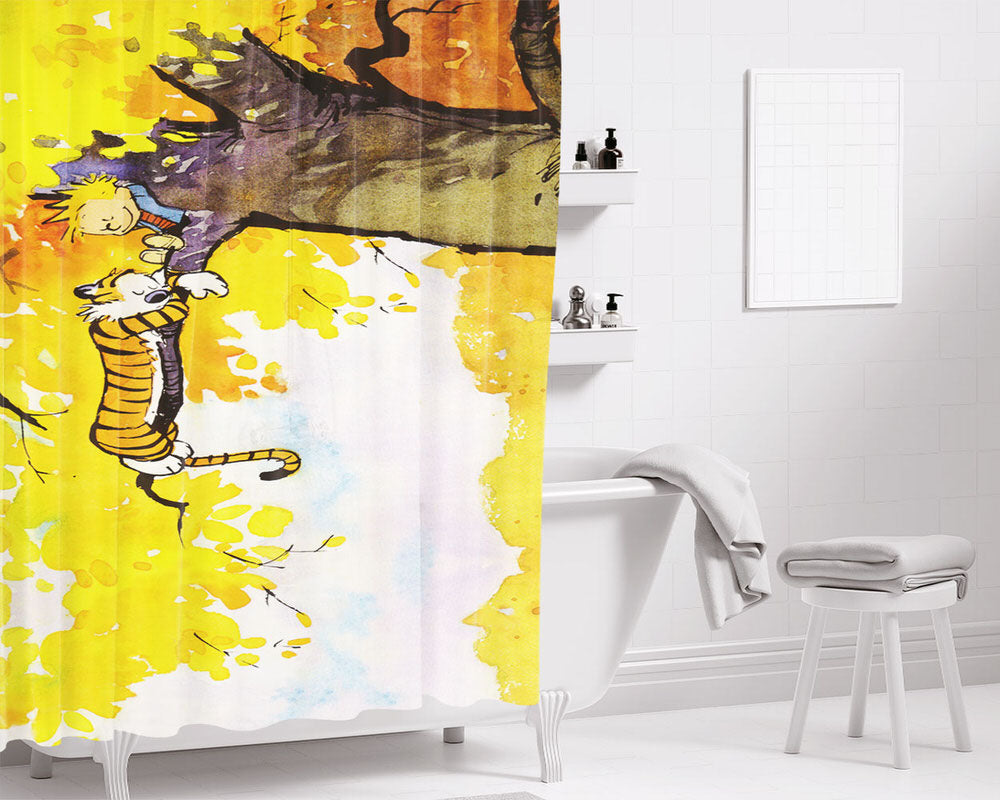 Calvin And Hobber Sleep Bathroom Shower Curtain Fabric Waterproof | 66 X 72 Inch