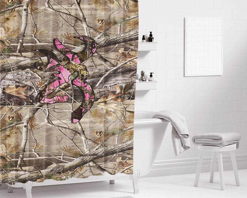 Camouflage Browning Pink Bathroom Shower Curtain Fabric Waterproof | 66 X 72 Inch