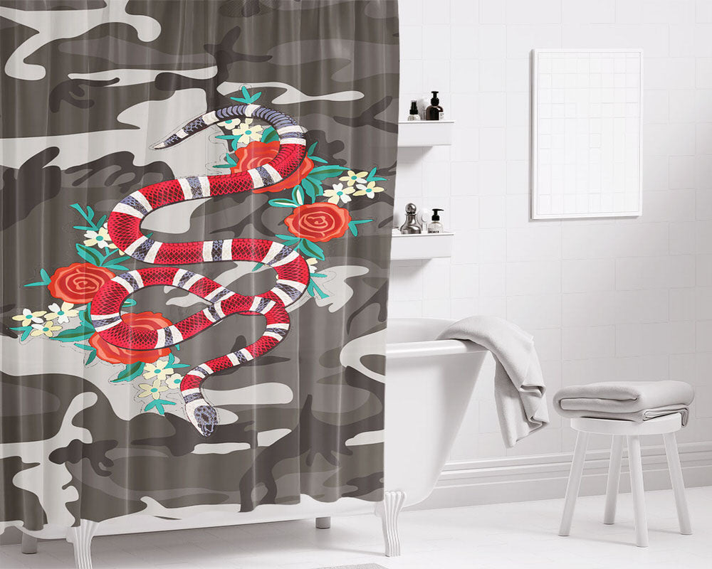 Camouflage Snake Design Bathroom Shower Curtain Fabric Waterproof | 66 X 72 Inch