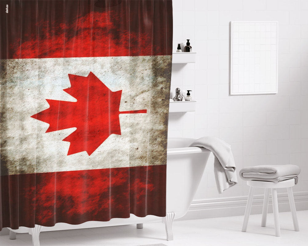 Canadian Flag Bathroom Shower Curtain Fabric Waterproof | 66 X 72 Inch