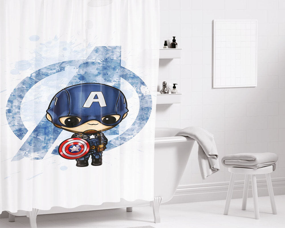Capitan America Caricatura Bathroom Shower Curtain Fabric Waterproof | 66 X 72 Inch