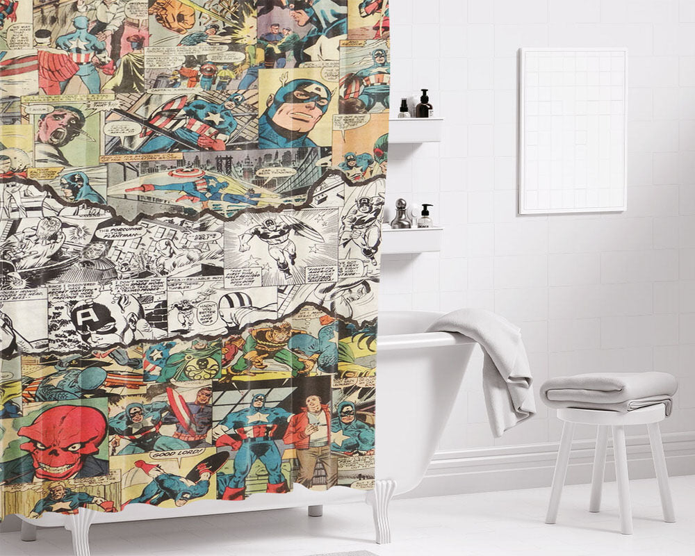 Capitao America Bathroom Shower Curtain Fabric Waterproof | 66 X 72 Inch