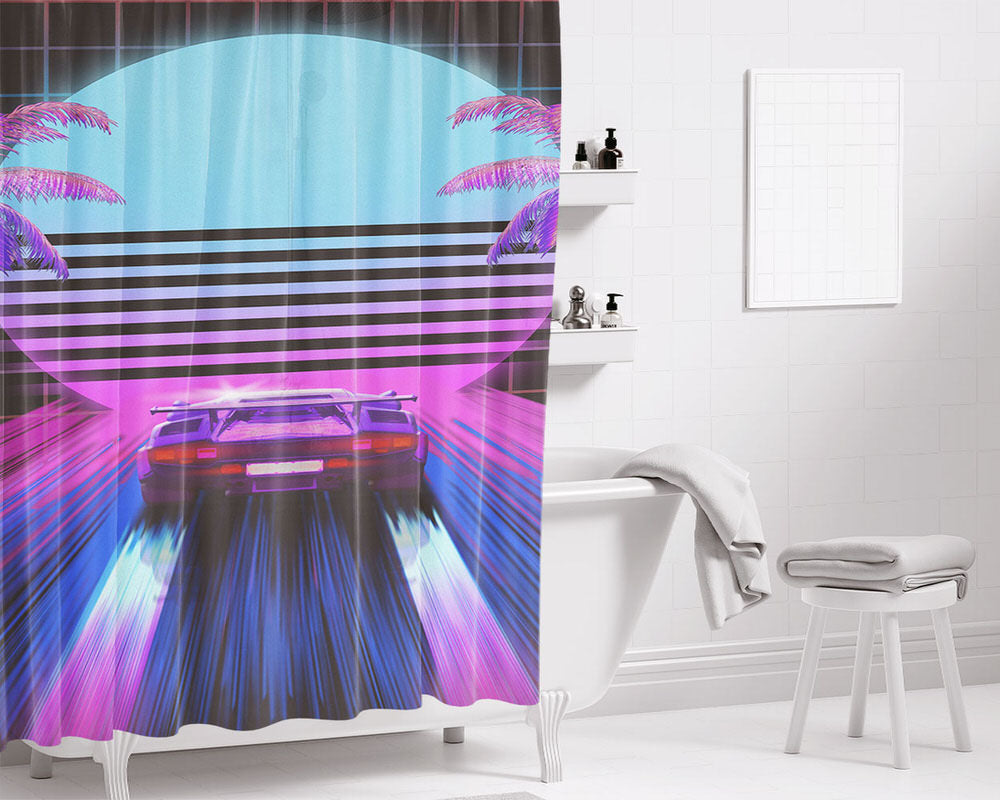 Car Retro Bathroom Shower Curtain Fabric Waterproof | 66 X 72 Inch