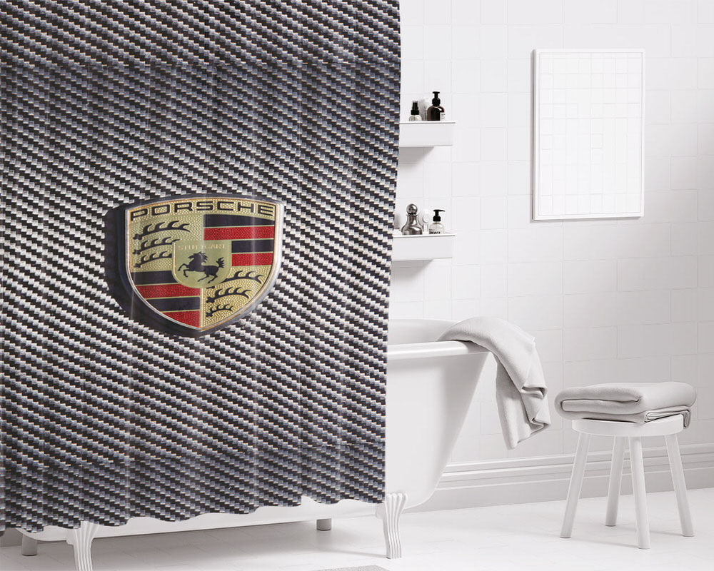 Carbon Porsche Bathroom Shower Curtain Fabric Waterproof | 66 X 72 Inch