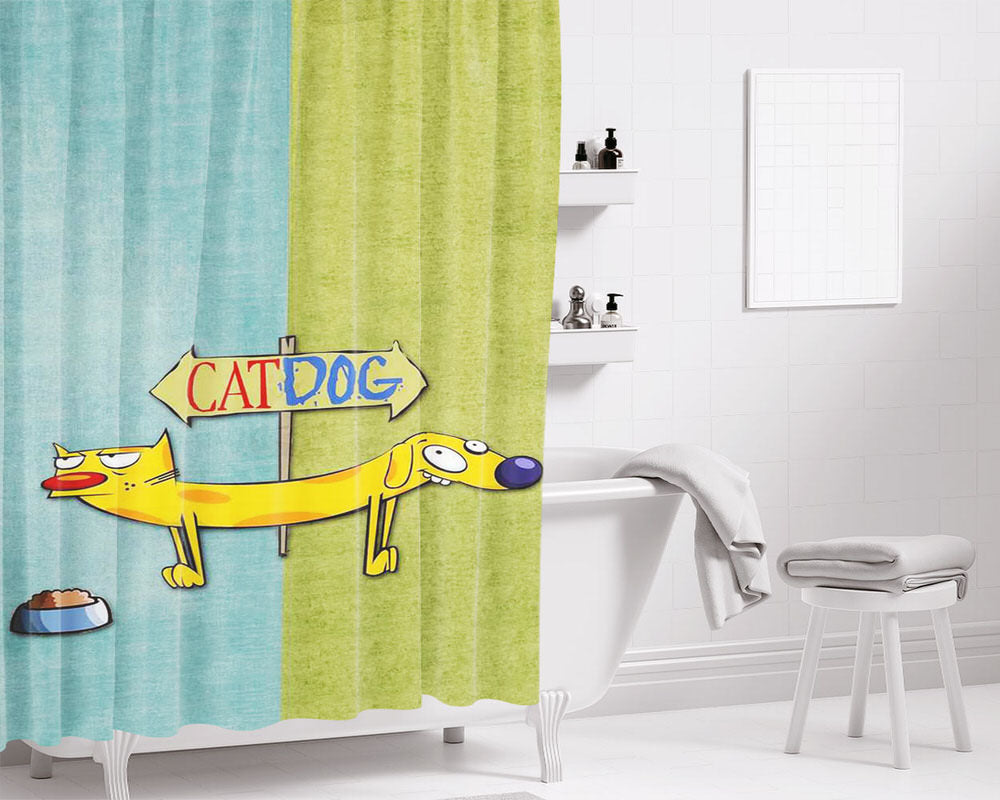 Catdog Bathroom Shower Curtain Fabric Waterproof | 66 X 72 Inch