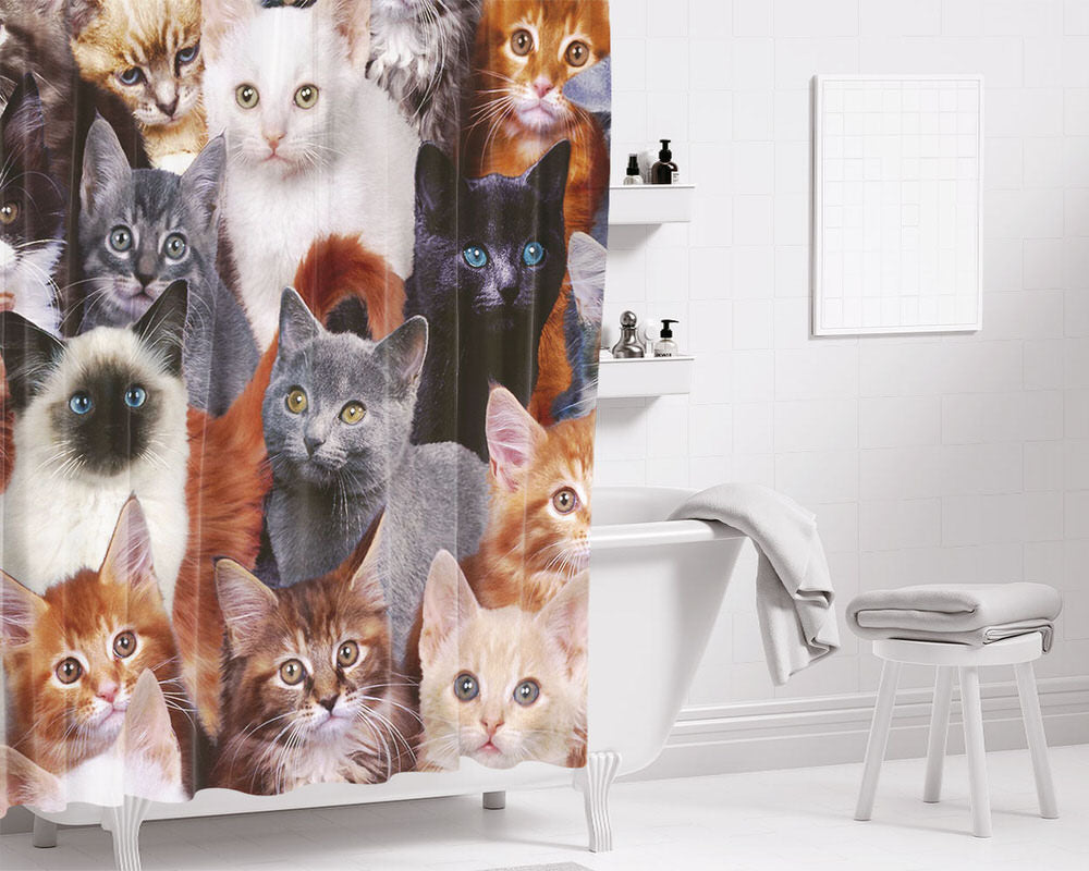 Cats Collage Bathroom Shower Curtain Fabric Waterproof | 66 X 72 Inch