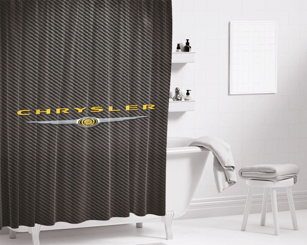 Chrysler Carbon Fiber Logo Bathroom Shower Curtain Fabric Waterproof | 66 X 72 Inch