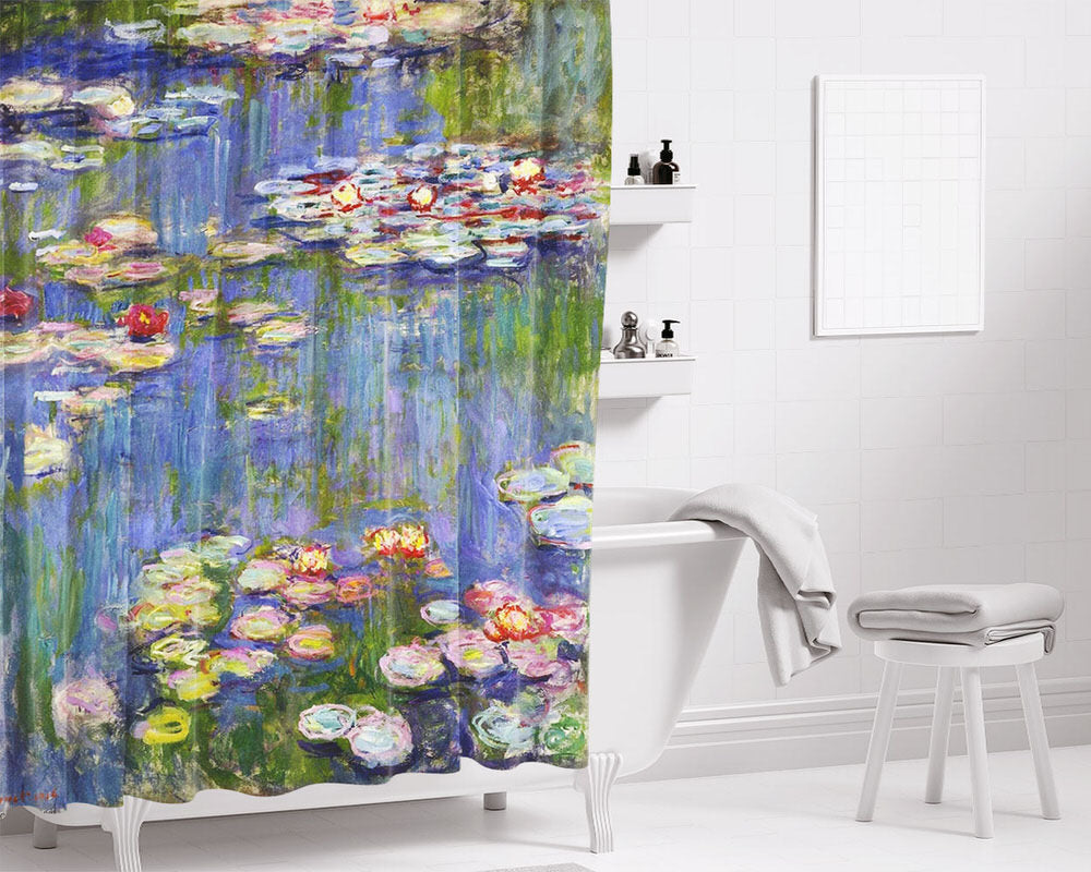 Claude Monet Water Lilies Bathroom Shower Curtain Fabric Waterproof | 66 X 72 Inch