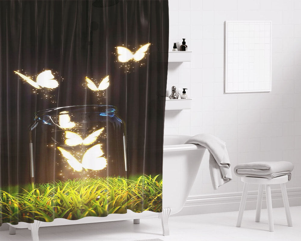 Cute Wallpapers Butterfly Bathroom Shower Curtain Fabric Waterproof | 66 X 72 Inch