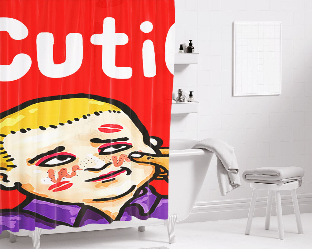Cutie Wronged Boy Kiss Illustration Bathroom Shower Curtain Fabric Waterproof | 66 X 72 Inch