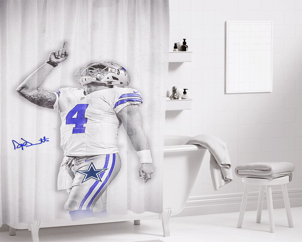 Dc Dak Prescott With Signature Art Bathroom Shower Curtain Fabric Waterproof | 66 X 72 Inch