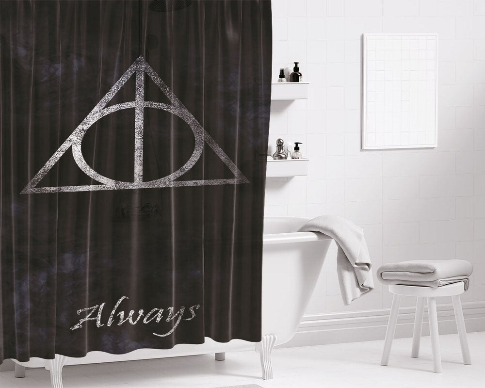 Deatly Hallows Always Dark Logo Bathroom Shower Curtain Fabric Waterproof | 66 X 72 Inch