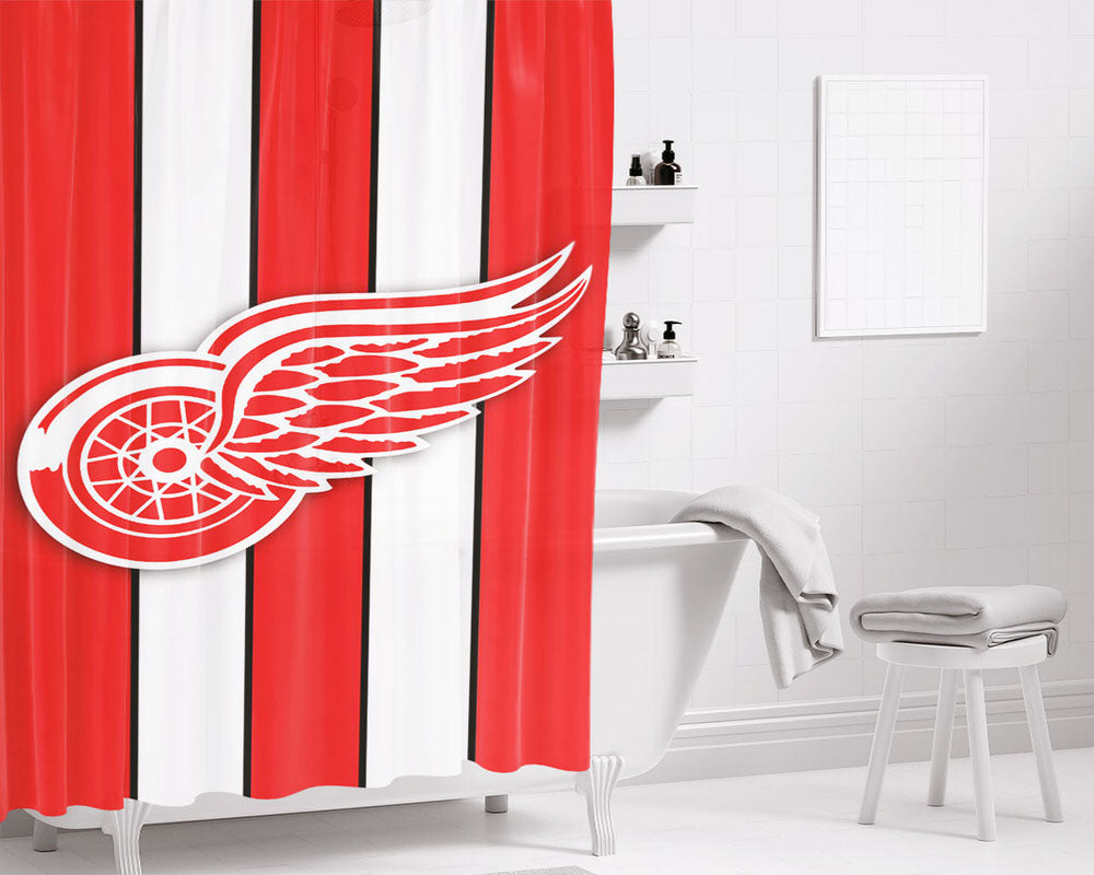 Deroit Red Wings Stripe Football Logo Bathroom Shower Curtain Fabric Waterproof | 66 X 72 Inch