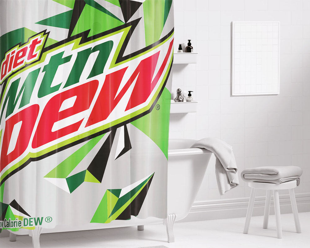 Diet Mtn Dew Soda Soft Drink Cans Bathroom Shower Curtain Fabric Waterproof | 66 X 72 Inch