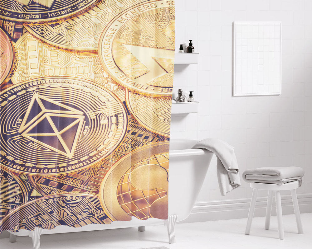 Digital Cryptocurrency Bathroom Shower Curtain Fabric Waterproof | 66 X 72 Inch