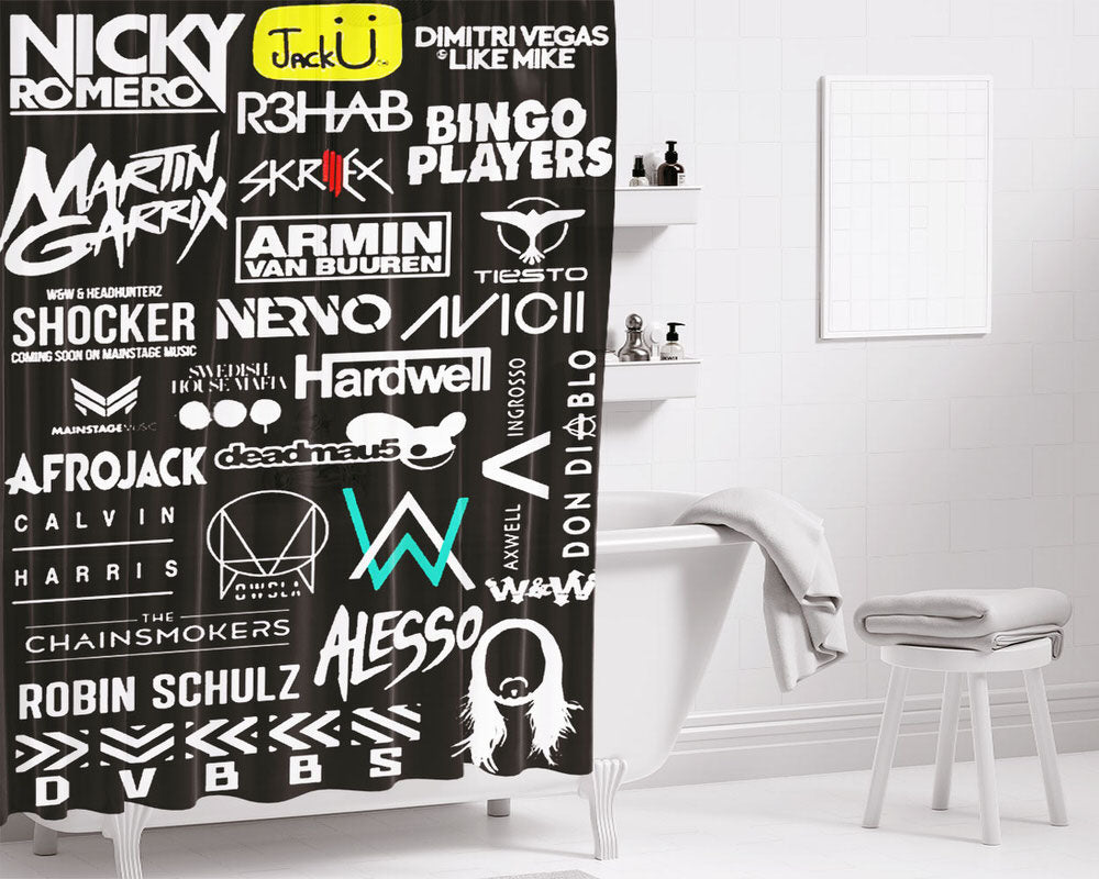 Dj Collage Bathroom Shower Curtain Fabric Waterproof | 66 X 72 Inch