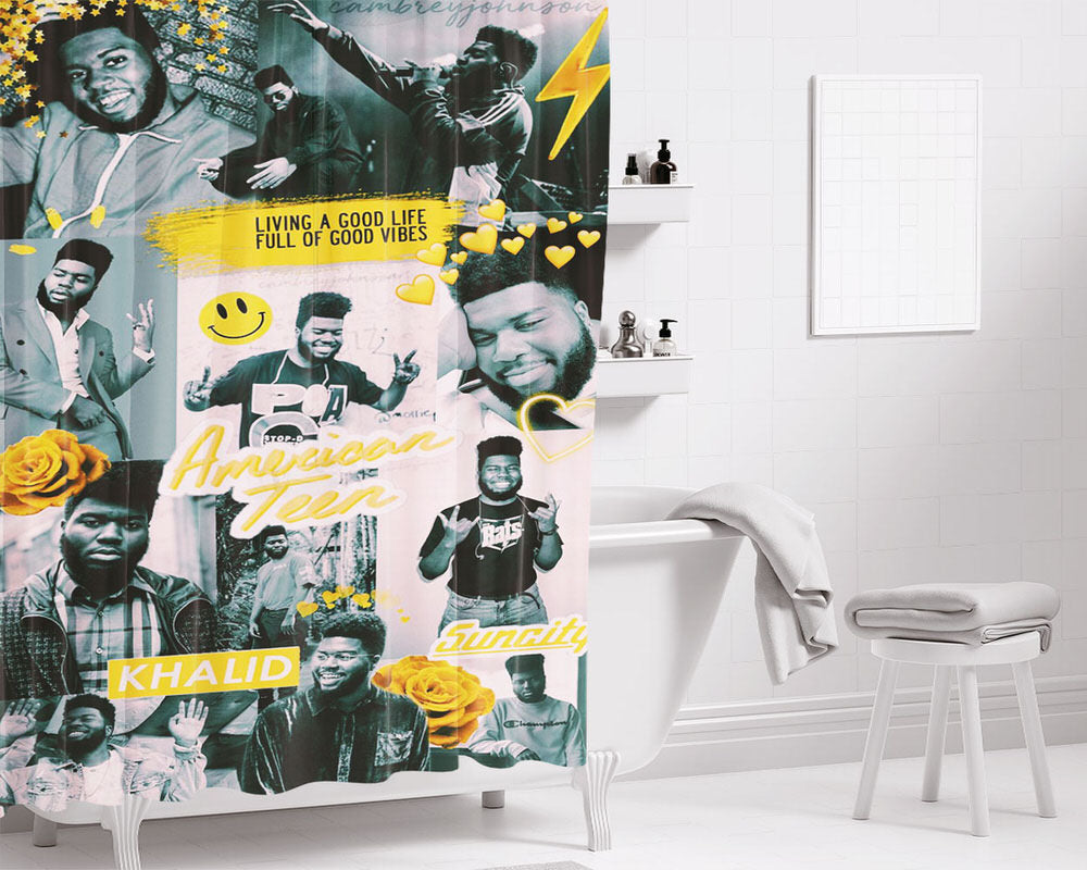 Dj Khalid American Teen Vibes Photo Collage Bathroom Shower Curtain Fabric Waterproof | 66 X 72 Inch