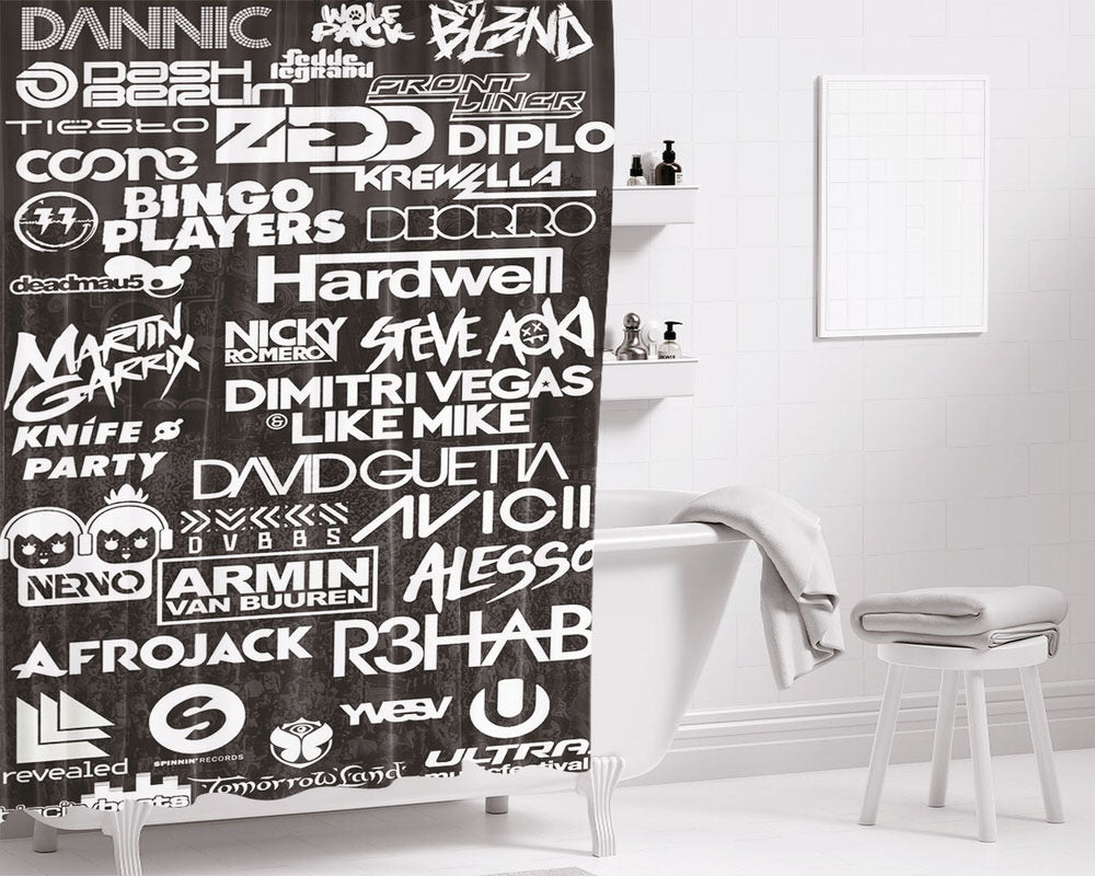 Dj Logo Collage Bathroom Shower Curtain Fabric Waterproof | 66 X 72 Inch