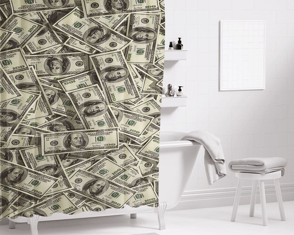 Dollar Money 2 Bathroom Shower Curtain Fabric Waterproof | 66 X 72 Inch