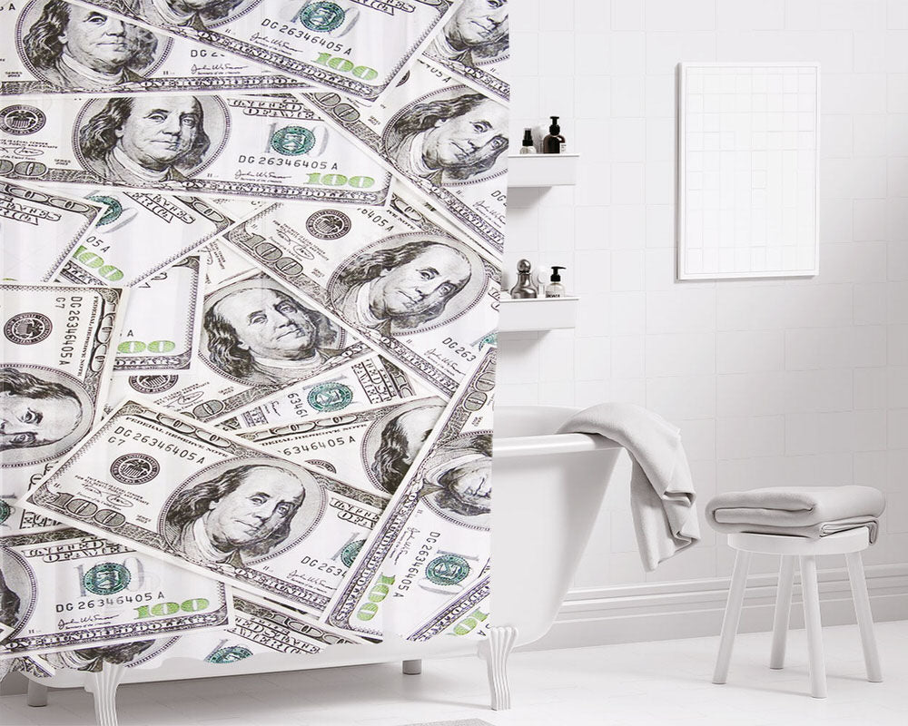 Dollar Money Bathroom Shower Curtain Fabric Waterproof | 66 X 72 Inch